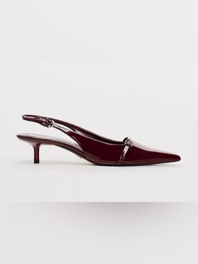 ZARA Burgundy Slingback Kitten Heels Pointed Toe Shoes Patent  Size EU 40